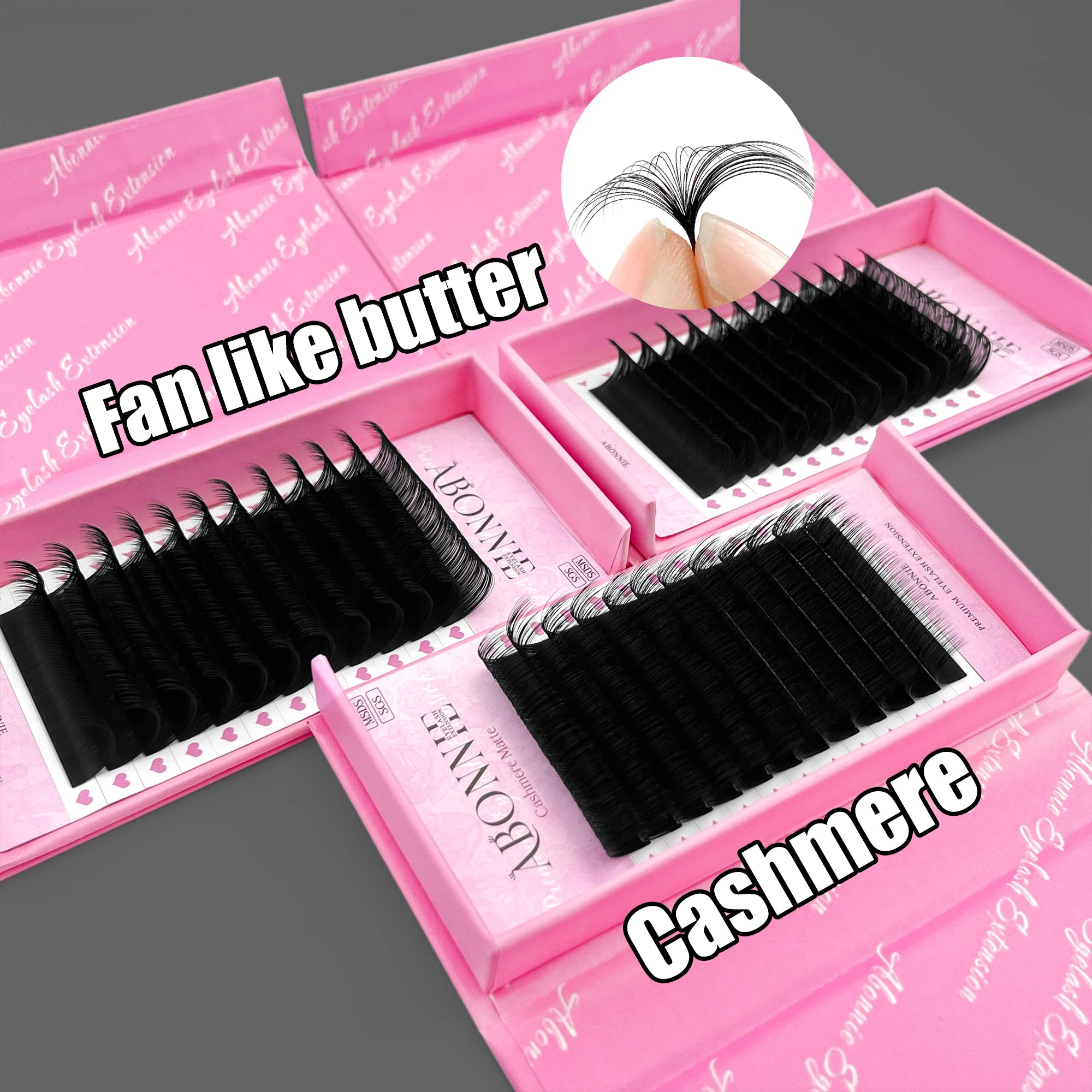 Abonnie Wholesale Individual Velvet Silk Lash Supplies Matt Black Cashmere Lash Extensions Trays Mink Eyelash Extension