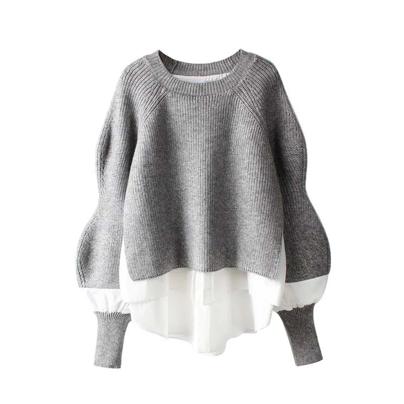 Wholesale 2026 Autumn and Winter Layered Sweater Stitching Shirt Two-piece Suit Female Foreign Style Knitted Sweater