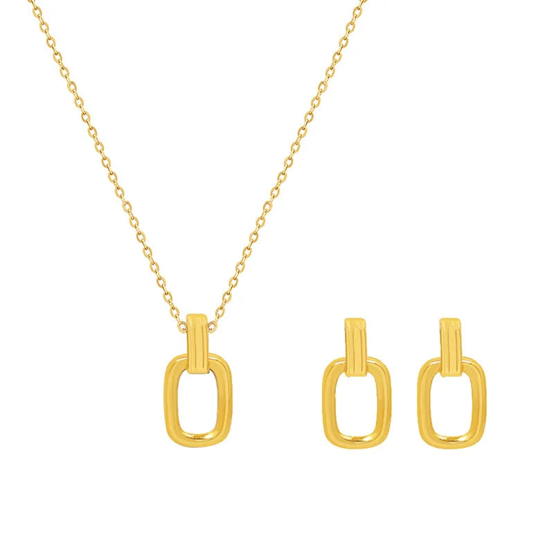 Fashion New Design Choker Geometric Pendant Necklace Women's Clavicle Necklace Stainless Steel 18k Gold Plated Jewelry Set