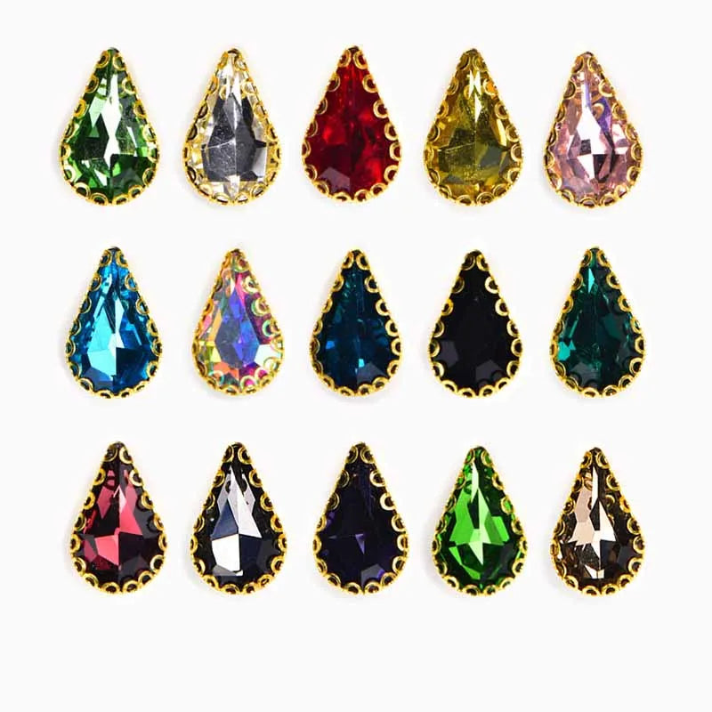JFS013 Water Drop Brass Base With Claw Handmade Rhinestone Crystal Fancy Stone Sew on Rhinestone for Garment Dress Diy