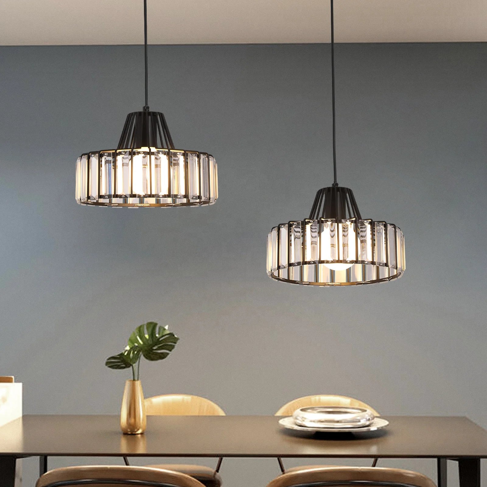 Contemporary Restaurant Dining Table Pendant Warm White Crystal Black Chandelier for  Bar