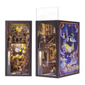 Cutebee 3D Wooden Dust-proof Bookend Suit Magic Dollhouse Book Nook Miniature Bookshelf with LED Touch Light and Dust Cover
