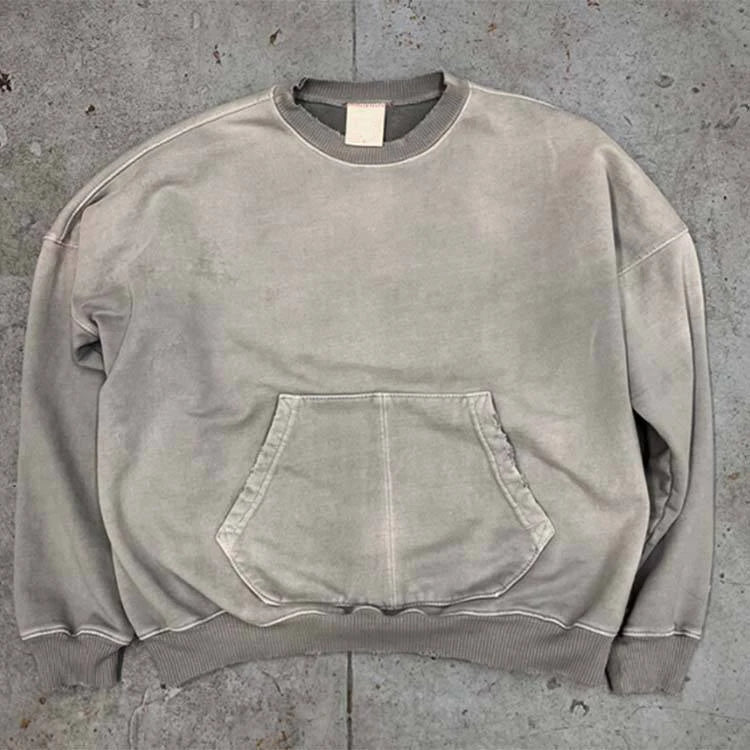 Custom Heavyweight Vintage Distressed Hoodie Sweatshirt for Men 3D Embroidery and Zipper-Up Style Acid Wash Cotton