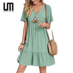 Liu Ming Hot Products 2024 Women s Summer Casual Simple Style V Neck Streetwear Beach Loose Dress