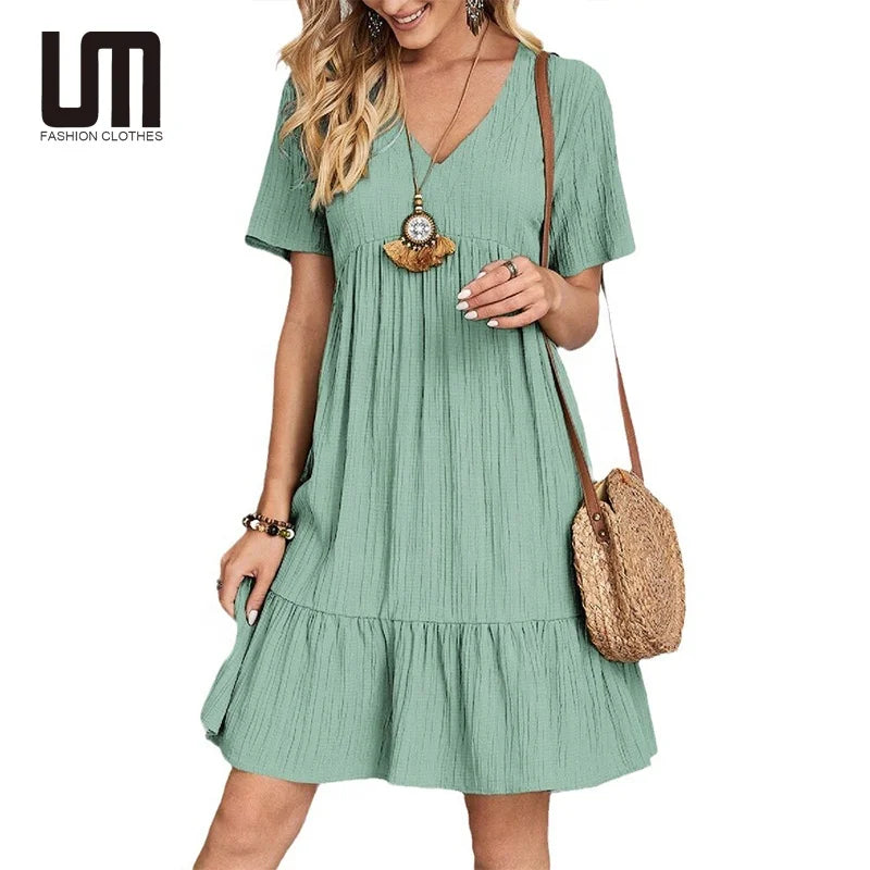 Liu Ming Hot Products 2024 Women s Summer Casual Simple Style V Neck Streetwear Beach Loose Dress