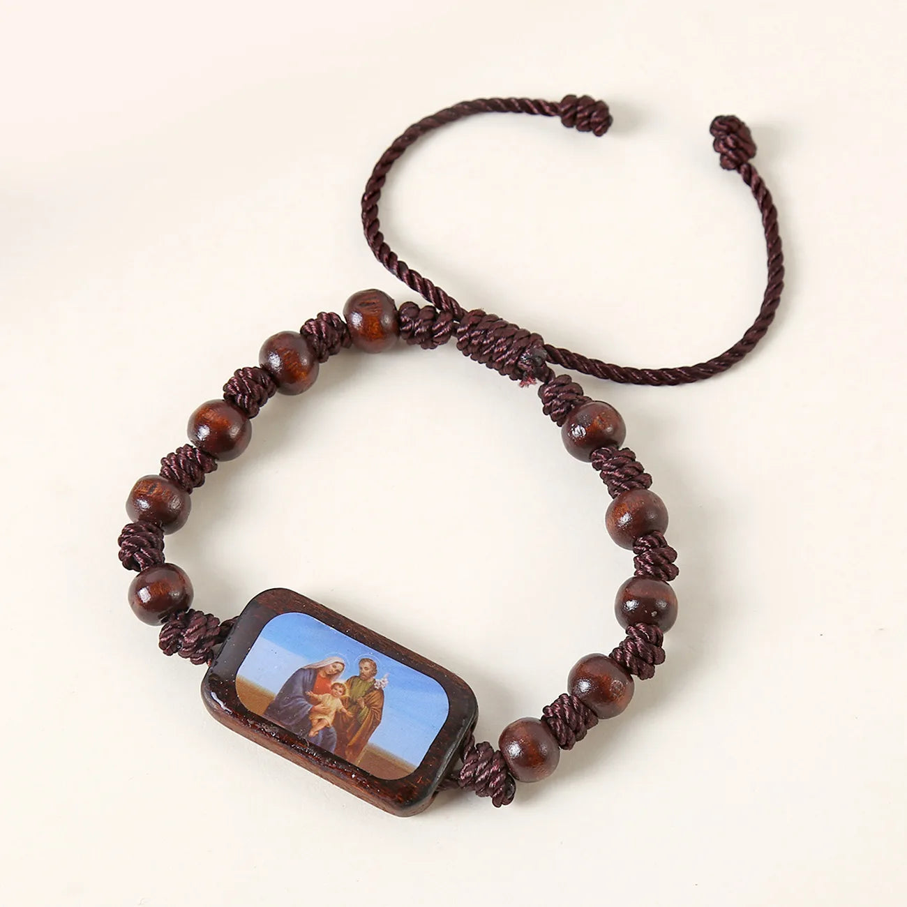 Catholic Wooden Bracelet Virgin Mary Dripping Oil Jewelry Jesus Holy Spirit St. Benedict Knotted Bracelet Jewelry Wholesale