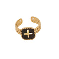 New Design Enamel Cross Natural Turquoise Ring Colorful Dripping Oil Geometric Stainless Steel Cuff Ring