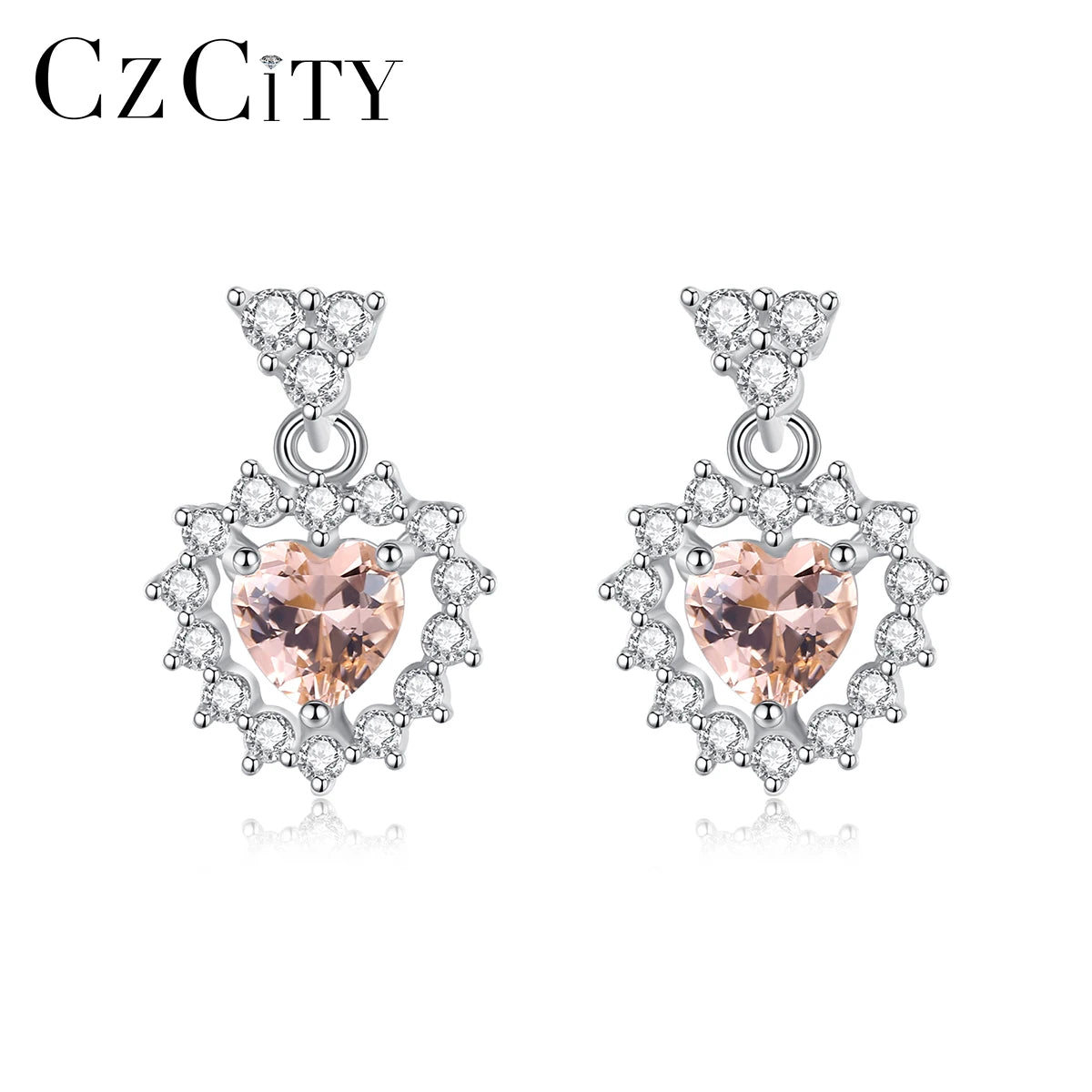 CZCITY Yellow Heart 925 Sterling Silver Earrings Cubic ZIrcon Setting Pendant Earring for Women Wholesale