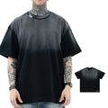 High Quality Custom Men's Tee 100% Cotton 280gsm Acid Wash Distressed Solid Pattern T-Shirt with Knitted Sleeve