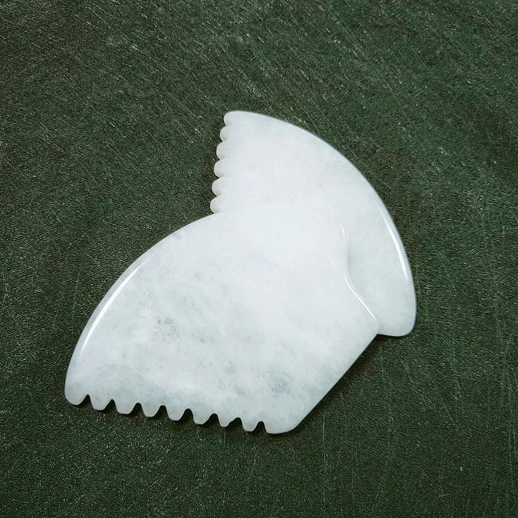 DIY Natural Comb Shaped Massage Tool White Jade Gua Sha Gua Sha with Thumb Hoke