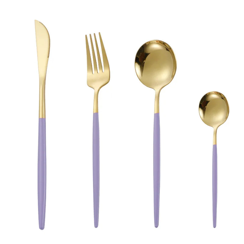 Matte Custom Color Stainless Steel Cutlery Set with Luxury Gold Black Rainbow Logo Hot Sell for Hotels and Weddings Low MOQ