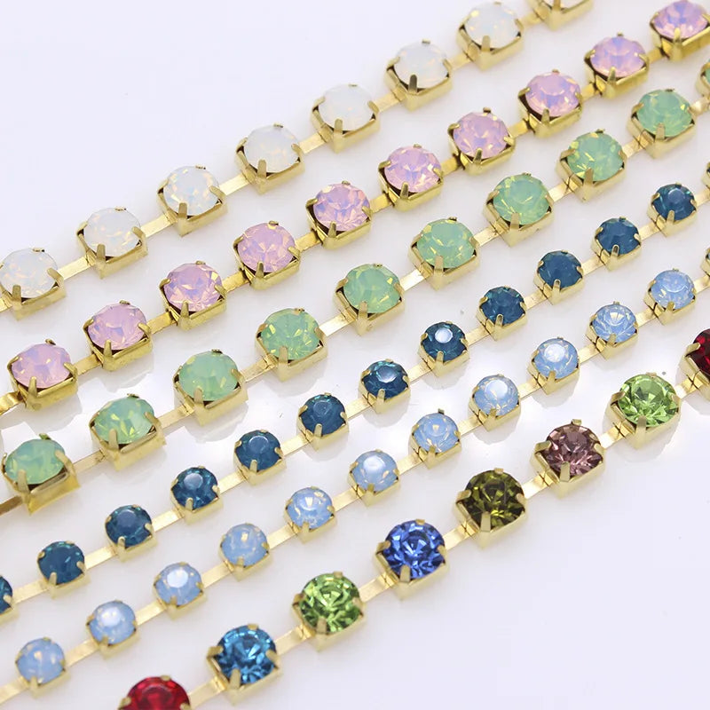 JC Crystal Wholesale SS6-SS16 Crystal Rhinestone Cup Chain for Dress Garment Accessories Color Diamond Cup Chain Trim
