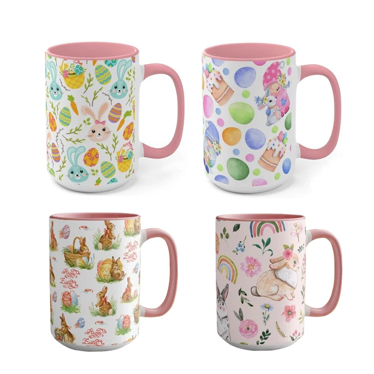Wholesale Custom 15oz Large Capacity Easter Day Gift Ceramic Mugs White Coated Sublimation Mug Ceramic Coffee Mug