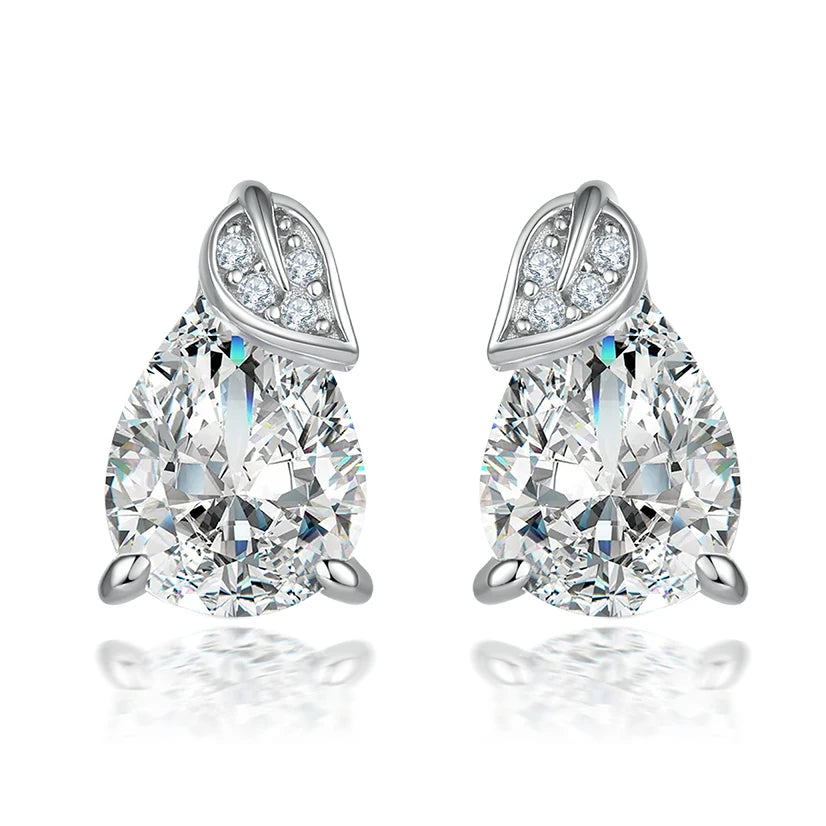 Fashion Jewelry 925 Silver Earrings Delicate Leaf-Shaped Zircon Earrings for Women