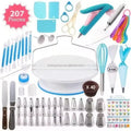 207pcs Plastic & Silicone Cake Decorating Mouth Set Turntable Sugar Turning Tool Color Measuring Spoon Baking Set