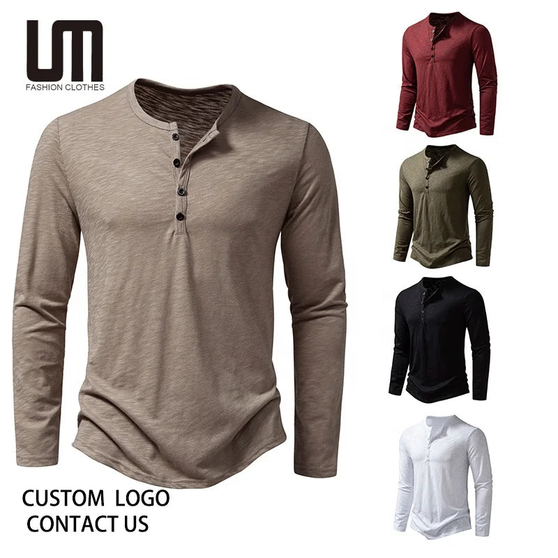 Liu Ming Autumn New Fashion Trending Men Casual Long Sleeve Tee Shirt Vintage Cotton Blouse T Shirts