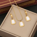 Tarnish Free 18k Pvd Gold Plated Square Shell Earrings and Necklace Set Women Stainless Steel 2 Pcs Jewelry Set
