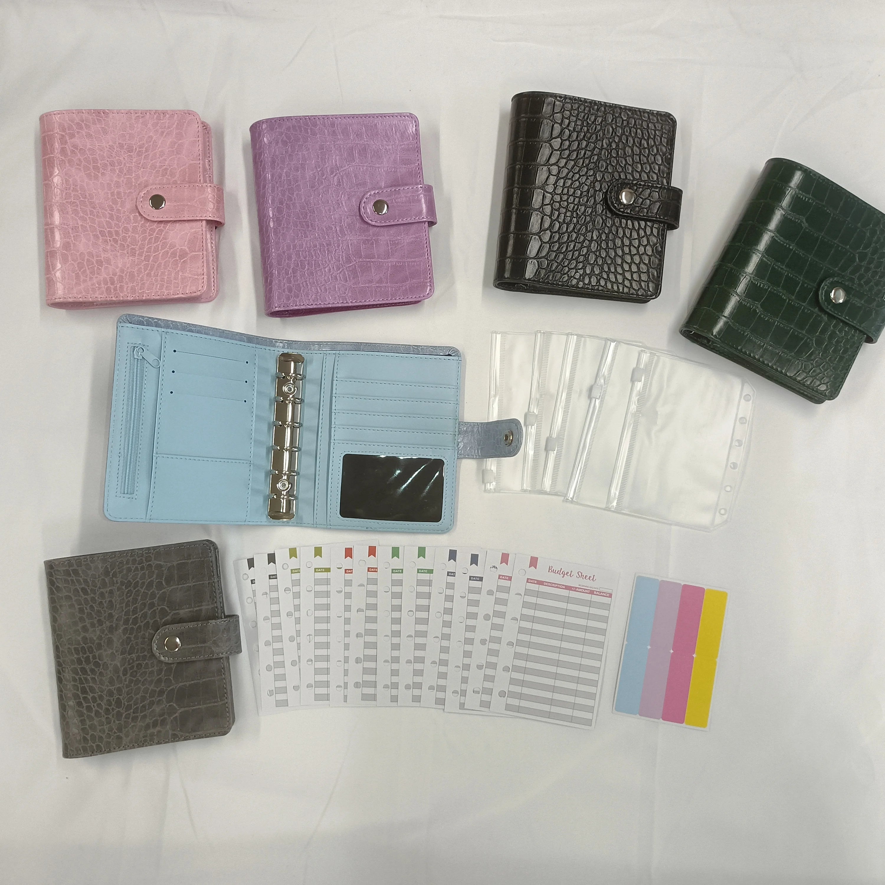 Custom Loose Leaf 6 Rings Cash Envelopes Zipper Minimalist crocodile A7 Budget Binder Wallets for Men Credit Cardholder Wallet