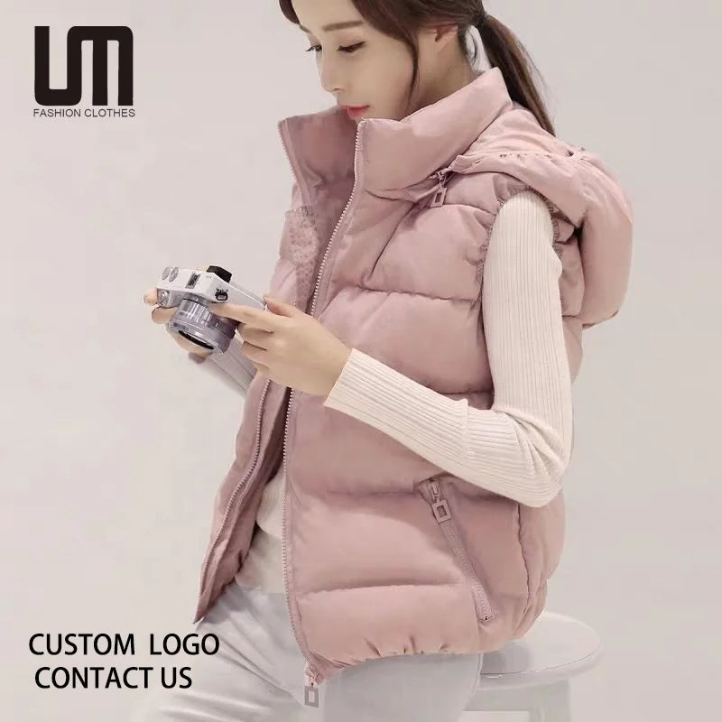 OEM Dropshipping Products Autumn Winter Women Casual Warm Sleeveless Solid Color Hoodie Jacket Thick Waistcoat