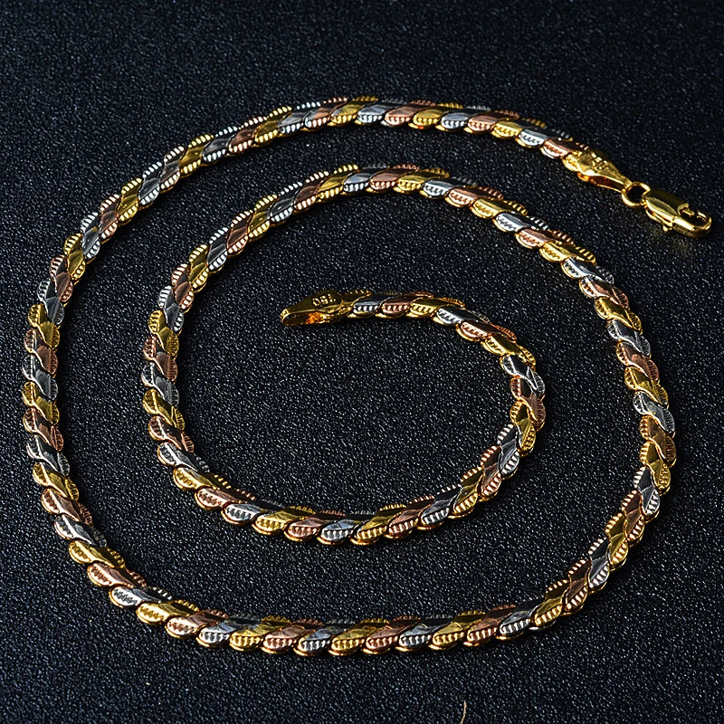 Fashion Three Color Copper Gold Plated Chain Necklace Jewelry for Women Man