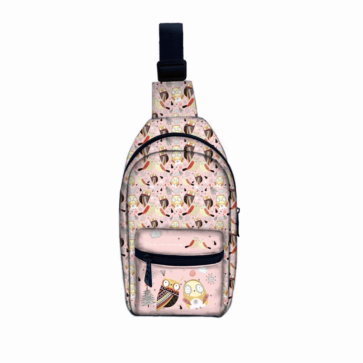 Women's Custom Lightweight Anti-Theft Floral Decorated Shoulder Chest Bag Zipper Adjustable Strap Polyester Fashion Design