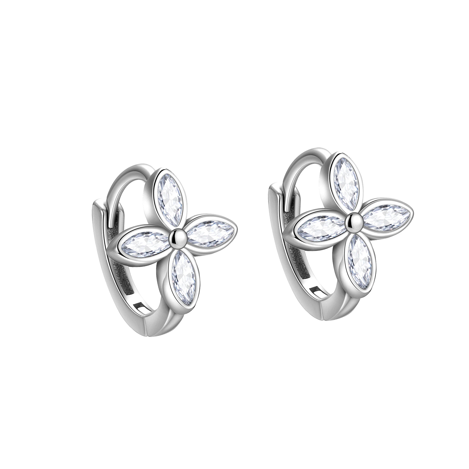 Four Leaf Hoops 925 Sterling Silver Mariquesa Cubic Zirconia Flower Earring for Women Girls Wholesale Fine Jewelry