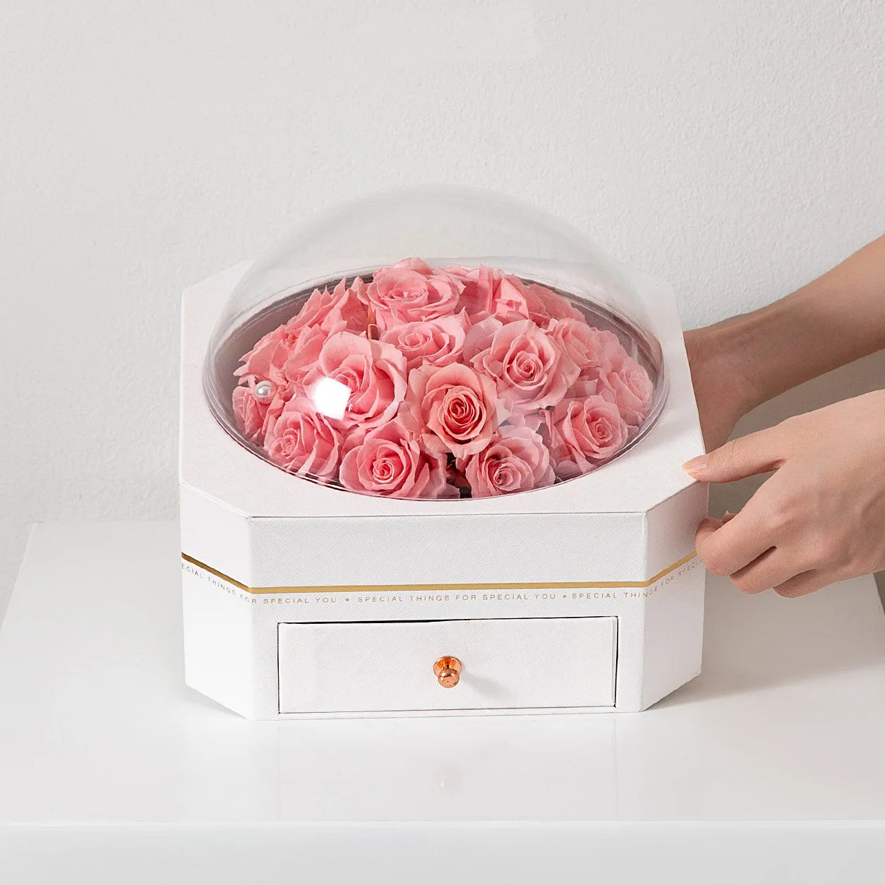 Exquisite Transparent Acrylic Dome Jewelry Box with Drawer Preserved Flower Gift Box
