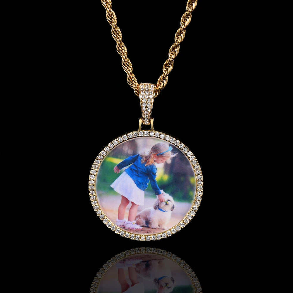 Hip Hop Shiny Diamond Custom Photo Pendant Personalized Customization Gold Silver Photo Pendant Iced Out Jewelry