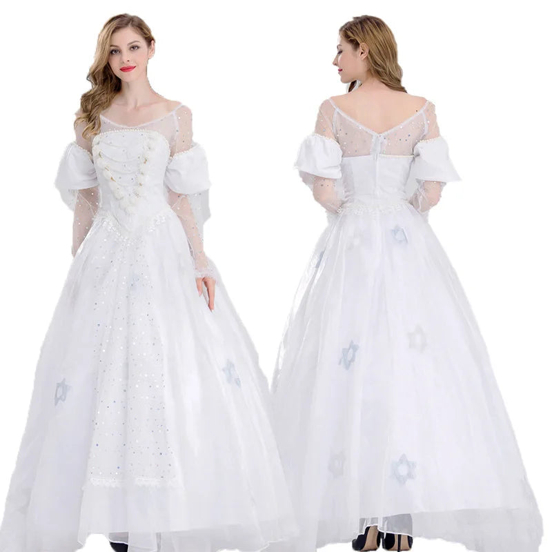 Women Dress White Queen Alice Wonderland Costume