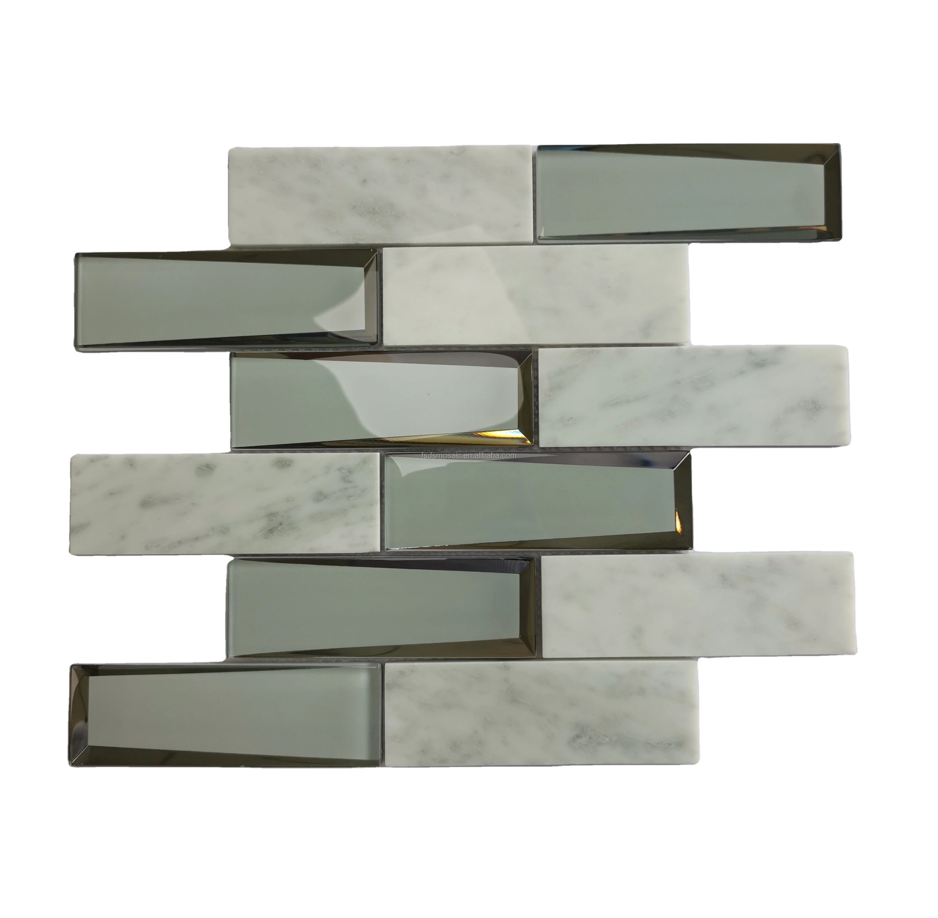 Foshan Factory Rectangular Wall 3D Mirror Glass Mix Marble Home Decor Bathroom Mosaic Tiles