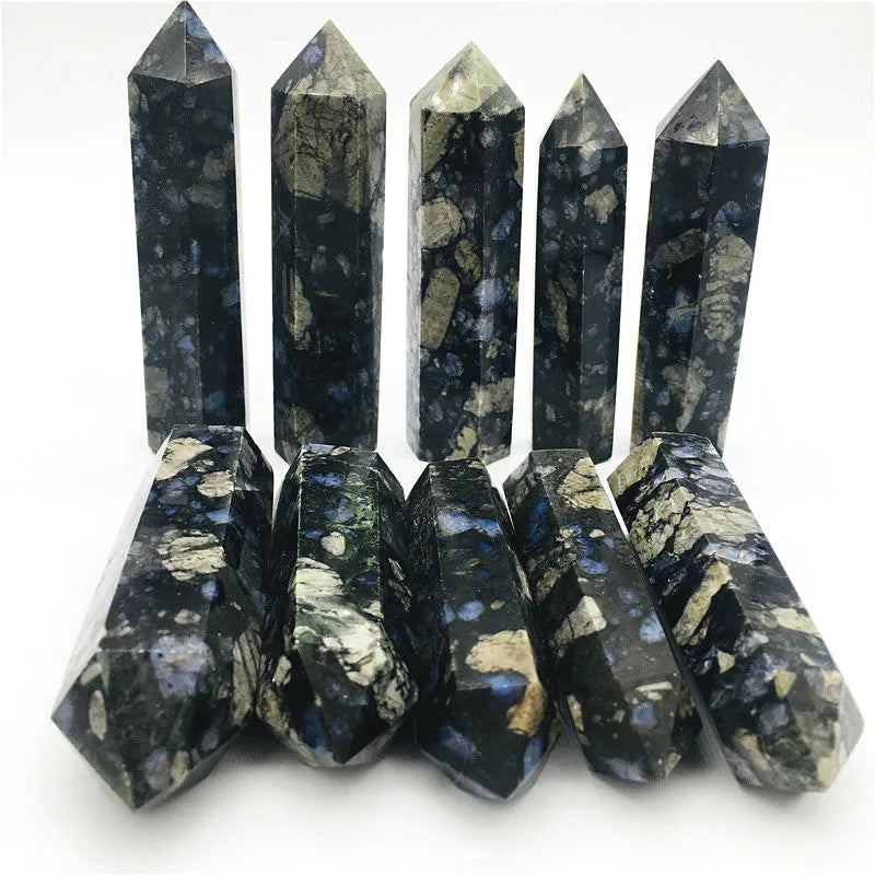 Natural Glaucophane Quartz Point Crystal Spots Blue Que Sera Tower for Decoration
