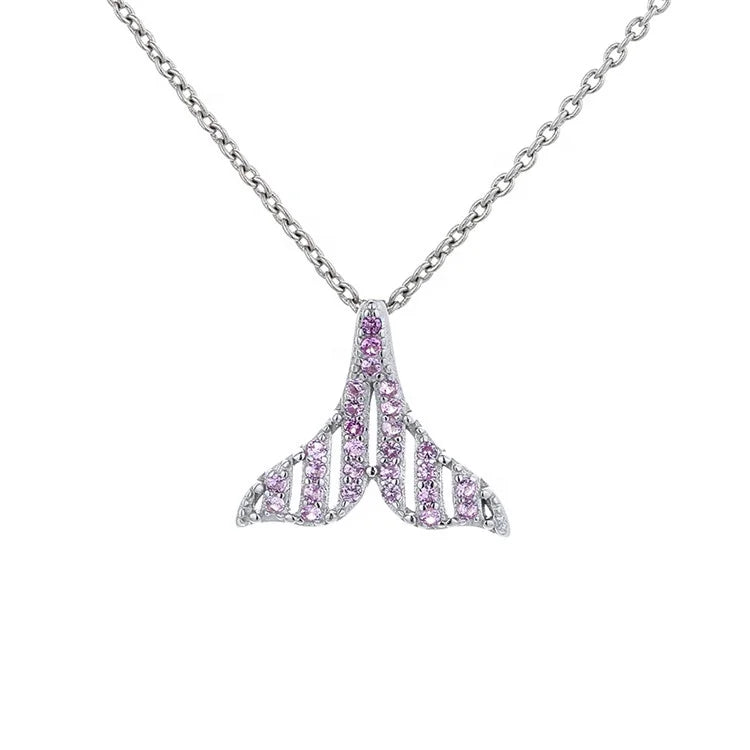 925 Sterling Silver Zircon Mermaid Tail Necklace Pendant Jewelry