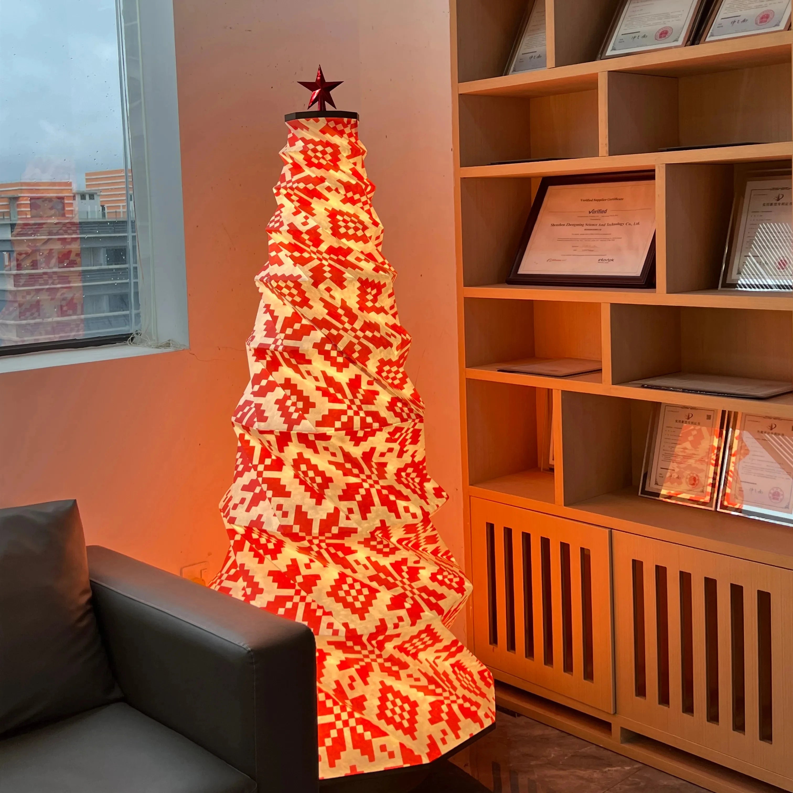 Custom OEM Christmas Tree Large Ornaments Decorative Lights Table Folding PVC Lamp Lantern Built-in Lithium Battery Recyclable