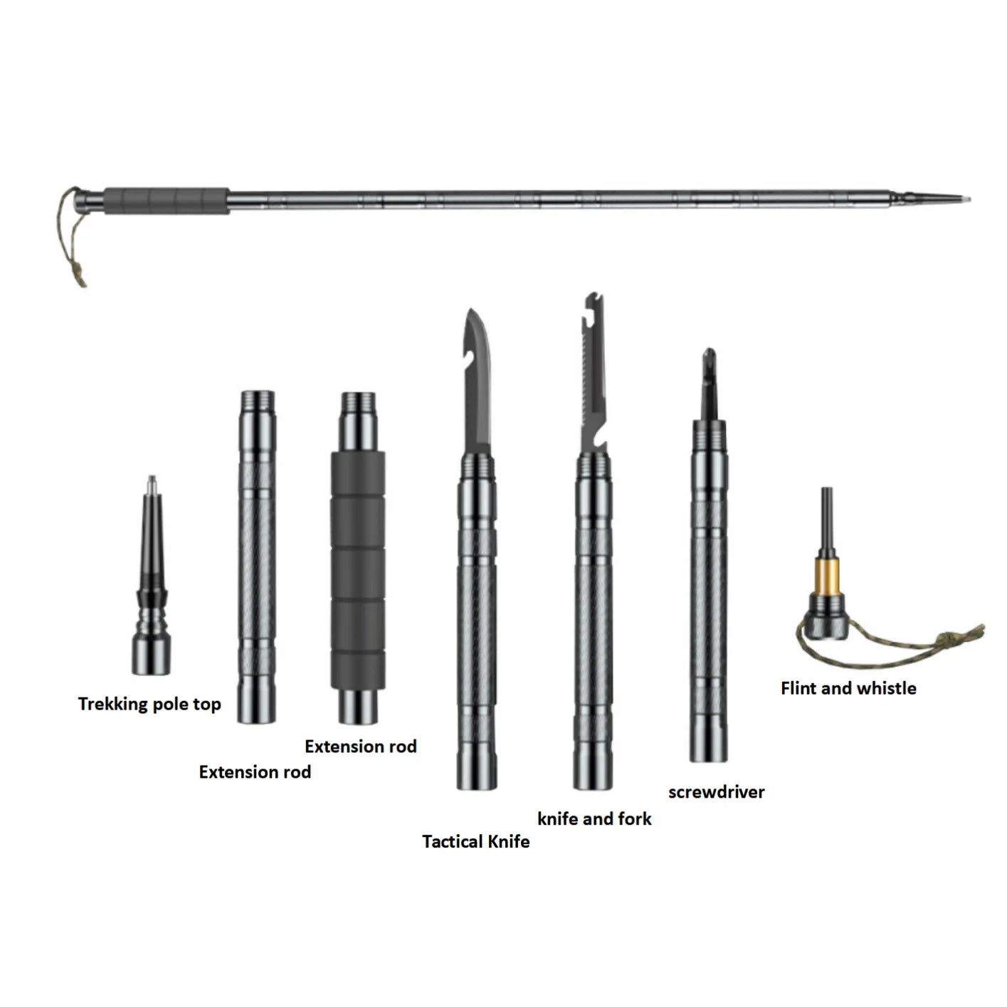 High Quality Outdoor Multifunctional Tactical Mountain Trekking Poles Ultralight Walking Hiking Cane