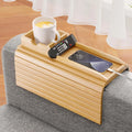 Bamboo Sofa Arm Tray Couch Platters with Detachable Cup Holder Tray Anti-Slip Foldable Sofa Table Board Cup Holder Wood Trays