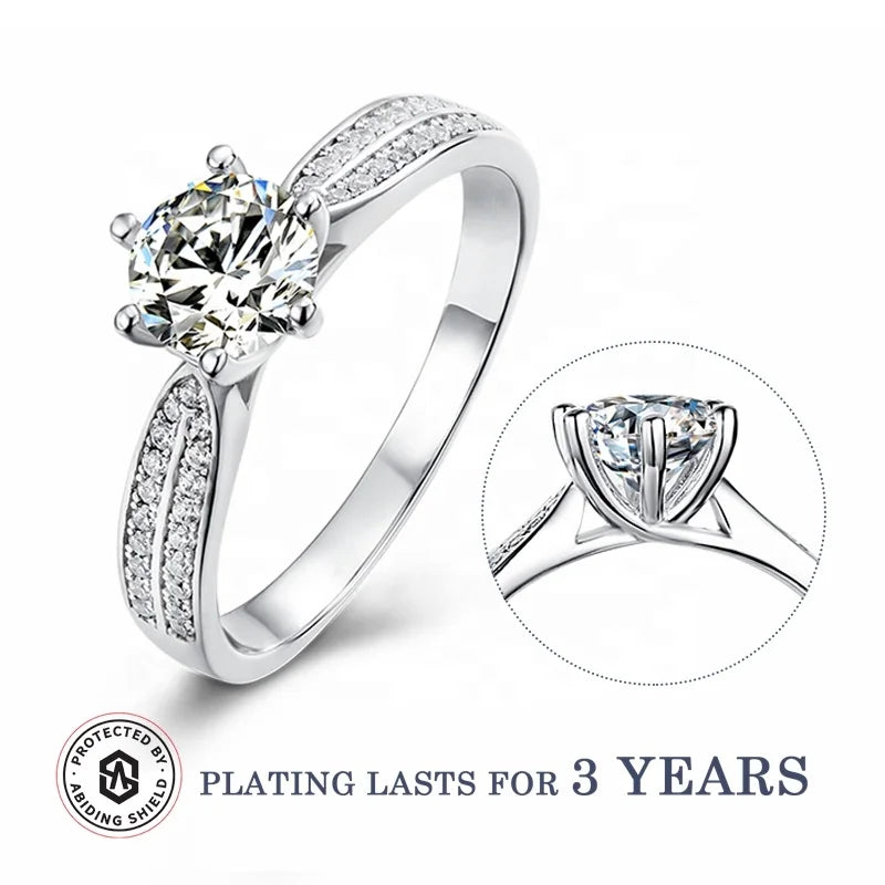 Abiding Jewelry Hot Sale Diamond Engagement 925 Sterling Silver Wholesale Wedding Ring Colour Genuine Moissanite Rings