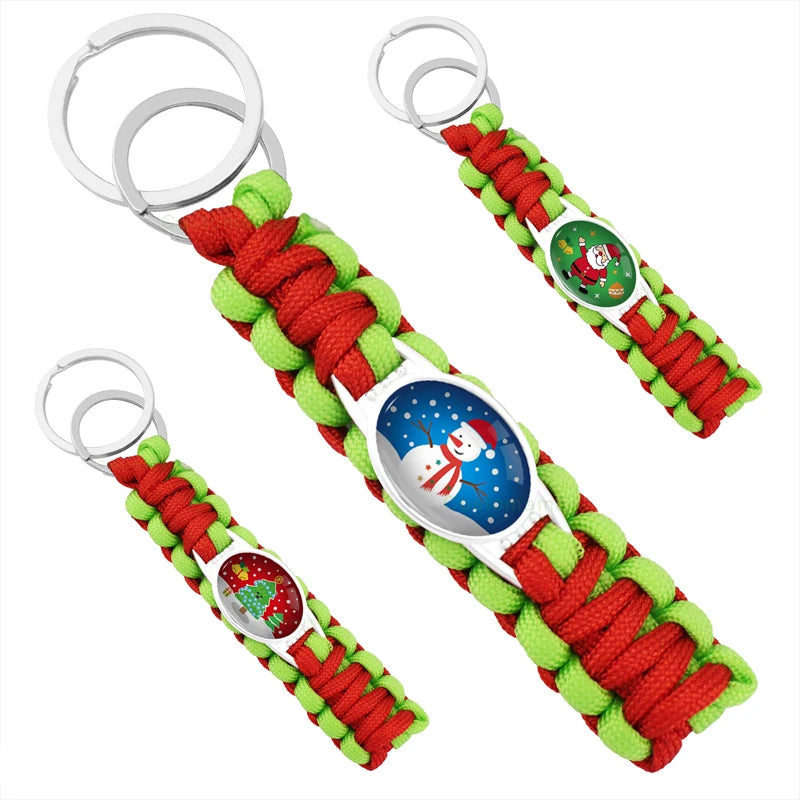 Survival Paracord Keychain Merry Christmas Gift Sock Santa Claus Snowman Snowflake Christmas Tree Deer Reindeer Key Rings Chains