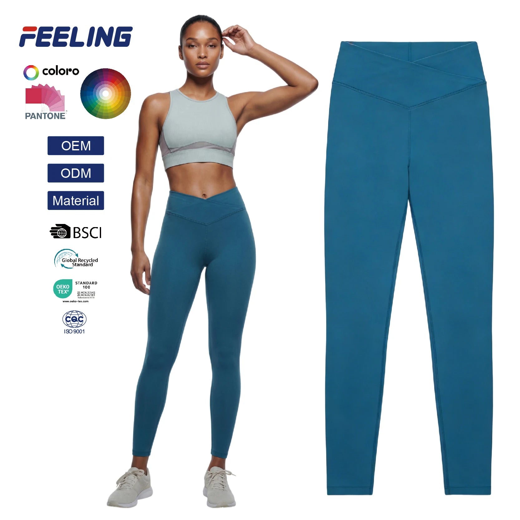 High Waisted Workout Leggings with Cross Front V Shape Design Anti Chafing Wicking for Soft Gym Active Wear OEM ODM