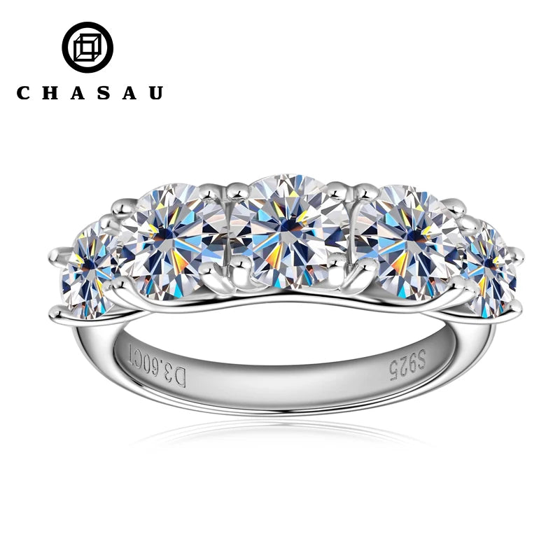 Engagement Wedding Ring Women D Color VVS1 925 Sterling Silver Five Stone Round Cut Moissanite Ring for Women