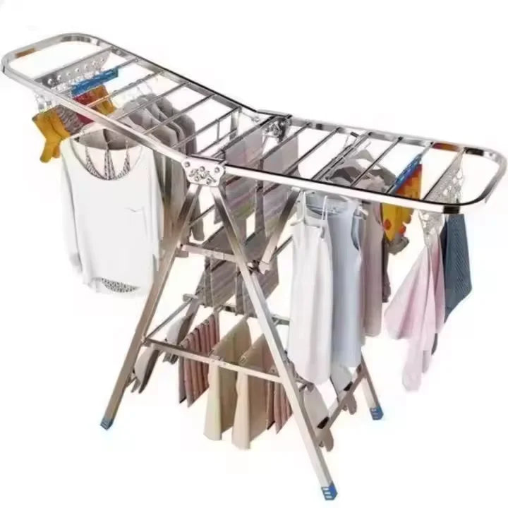 Detachable Stainless Steel Cloth Dryer Hanger Stand Foldable Double Metal Rack for Kitchen Clothing Shoe Organizer for Laundry