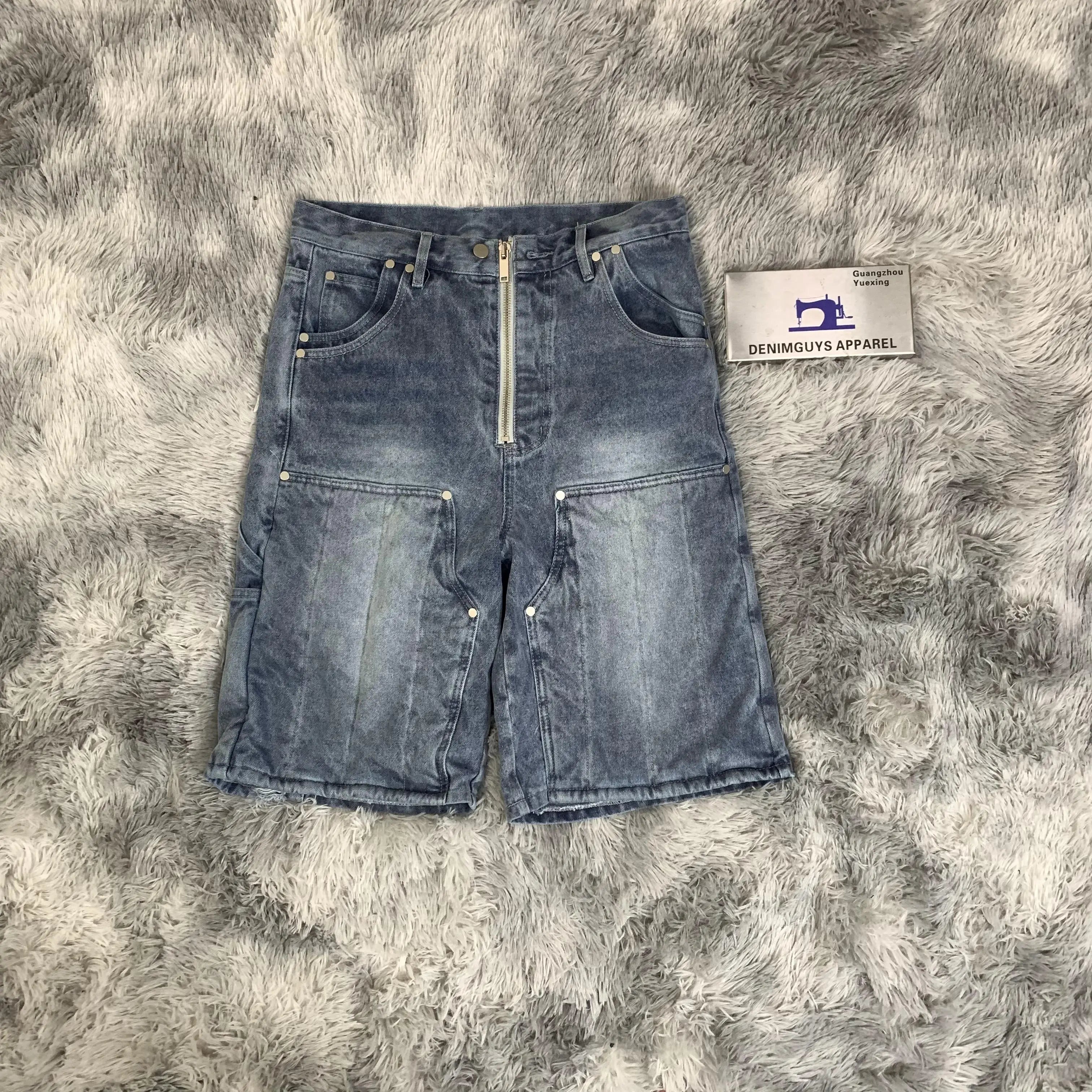 DENIMGUYS Streetwear Patchwork Jorts Baggy Men Double Knee Carpenter Denim Shorts Jeans Short Pants Men