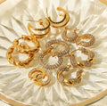Shiny Cubic Zircon 18k Gold Plated Stainless Steel Hoop Chunky Earrings Non Tarnish Luxury Jewelry Collection