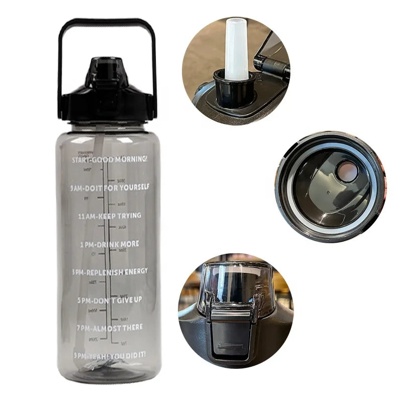 Plastic Water Bottle with Straw &Time Marker BPA Free for Fitness  for Sports and Outdoors Half Gallon Motivational Water Bottle