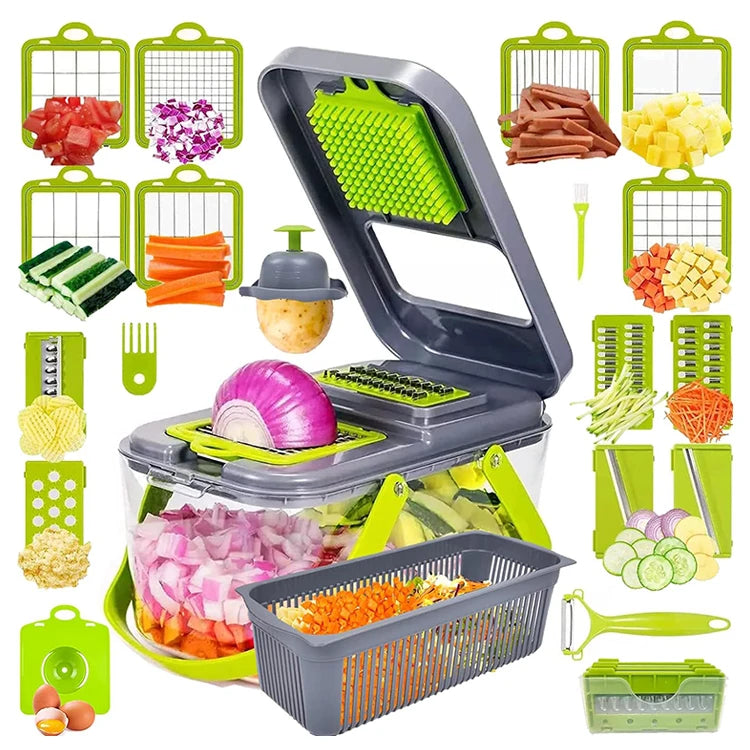 Hot Selling 22 in 1 Hand Held Multifunctional Manual Potatoes Peeler Onion Cutter Fruits Slicer Vegetable Chopper