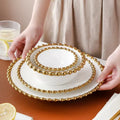 Luxury Style Gilded Pearl Gold Rim White Ceramic Tableware Bowl Plate Dinnerware Sets for Household