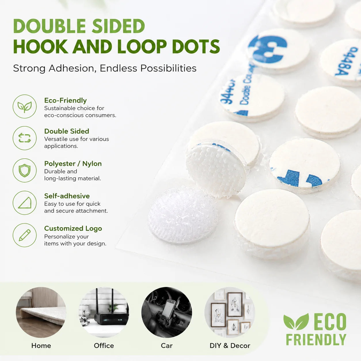 Factory Supplier Price Fast Delivery Double Sided Self-Adhesive Hook and Loop Dots Circle Customized Nylon Eco-Friendly 20mm