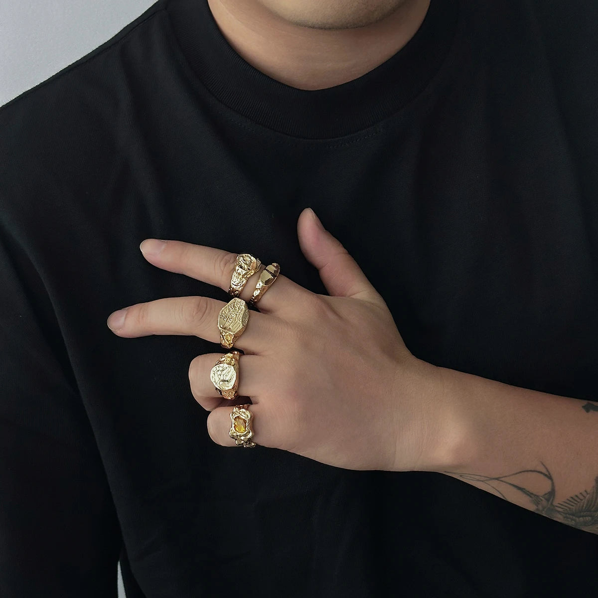 5Pcs/Set Vintage Irregular Pitted Surface Stackable Rings for Men Trendy Male Cool Open Finger Rings Fashion Jewelry Accessories