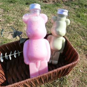 In Stocks Factory Price Teddy Bear Shape Juice PET Empty Bottles 400ml 13oz Screw Cap Screen Printing