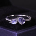 W0933 China Jewelry Manufacturer CZ Diamond Pave 925 Sterling Silver Pear Shaped Cabochon 4x6mm Moonstone Toi Et Moi Ring
