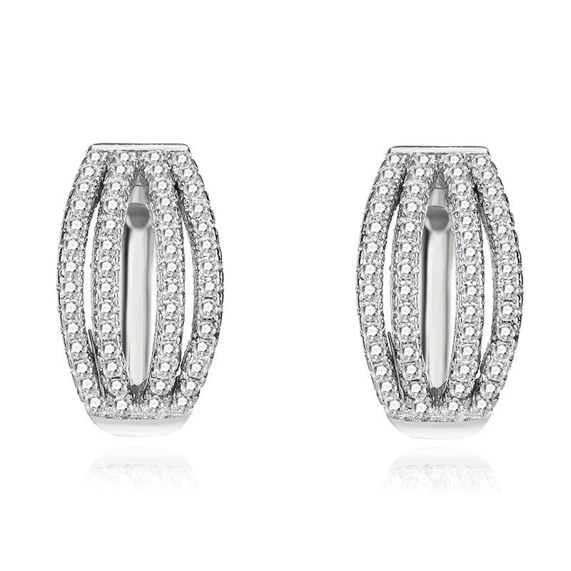 Vintage 925 Sterling Silver Micro-Inset Zircon Diamond Ear Clip Earrings Rhodium Plated Fashion Women's Jewelry for Engagement